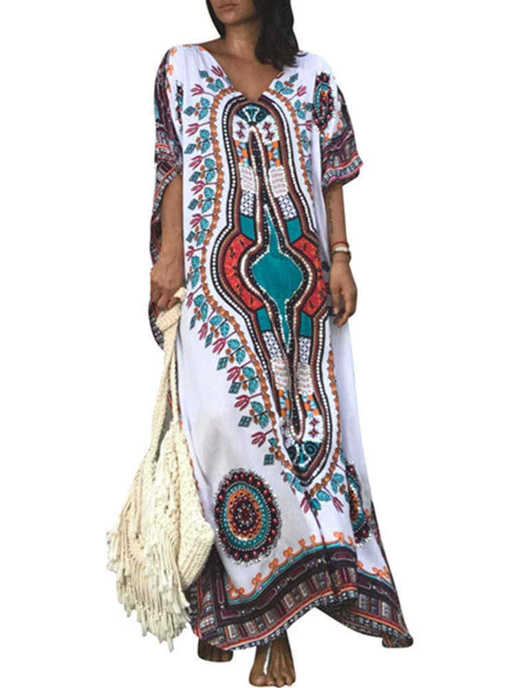 Women-Bohemian-Printed-Batwing-Sleeve-Loose-Dress-1395570