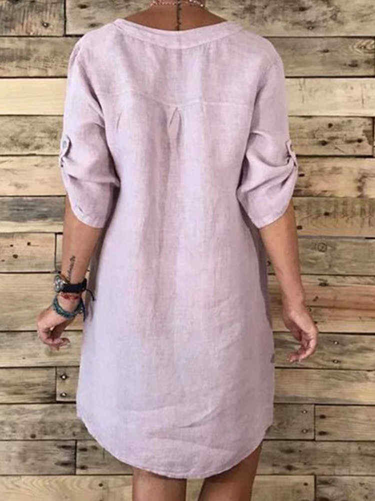 Women-Casual-Adjustable-Sleeve-V-neck-Loose-Dress-1472249