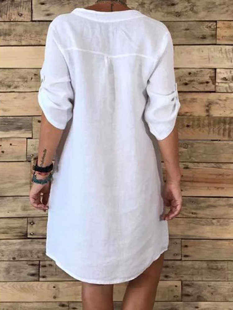 Women-Casual-Adjustable-Sleeve-V-neck-Loose-Dress-1472249