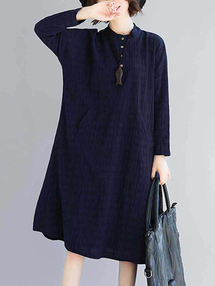 Women-Casual-Crew-Neck-Long-Sleeve-Pockets-Plaid-Dress-1388327