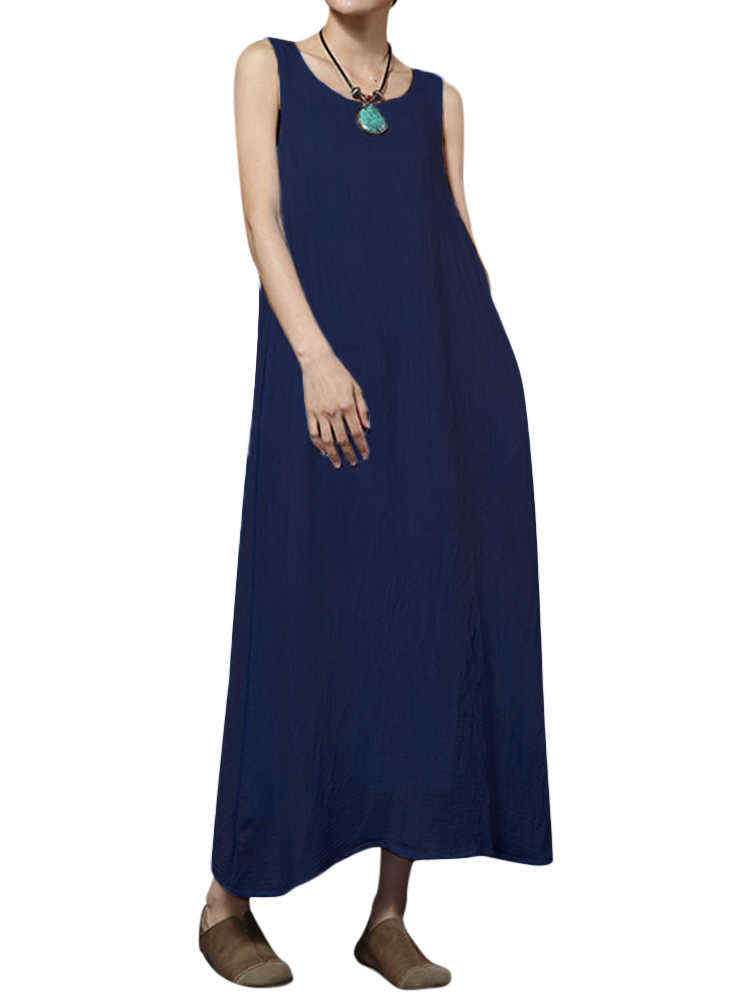 Women-Casual-Double-Layer--Dresses-Sleeveless-Solid-Color-Vest-Dress-1150883