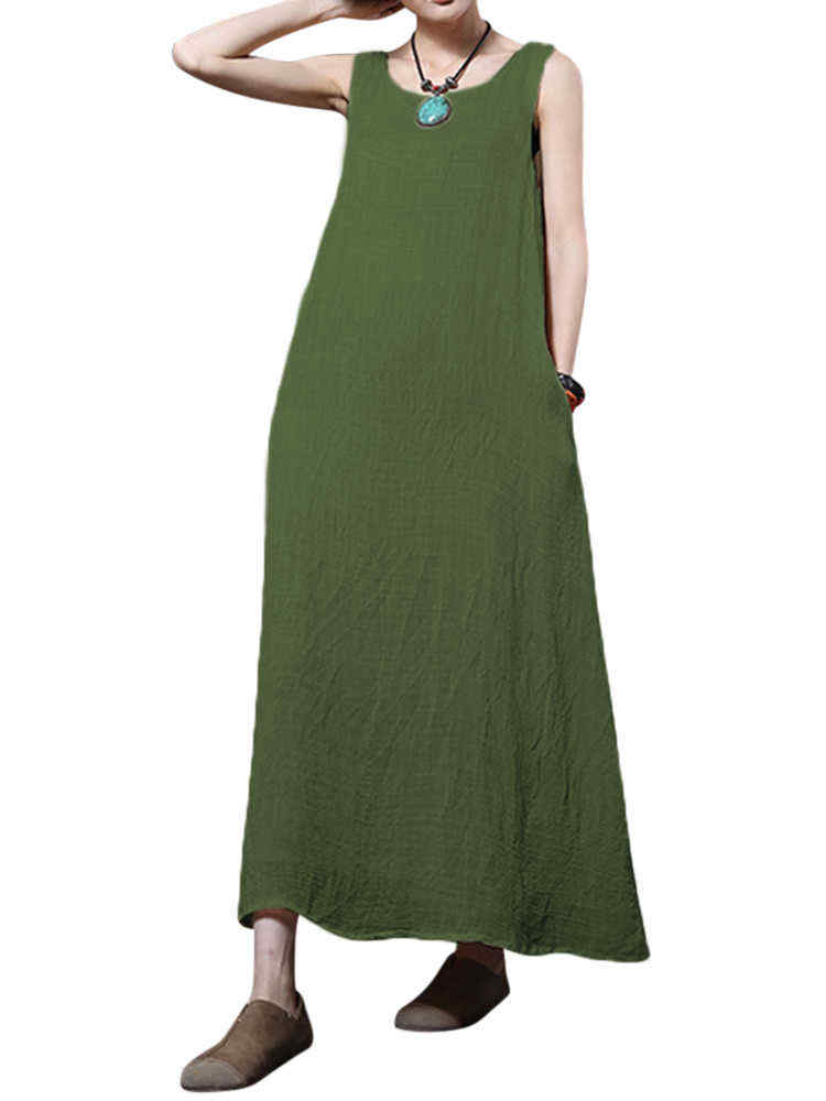 Women-Casual-Double-Layer--Dresses-Sleeveless-Solid-Color-Vest-Dress-1150883