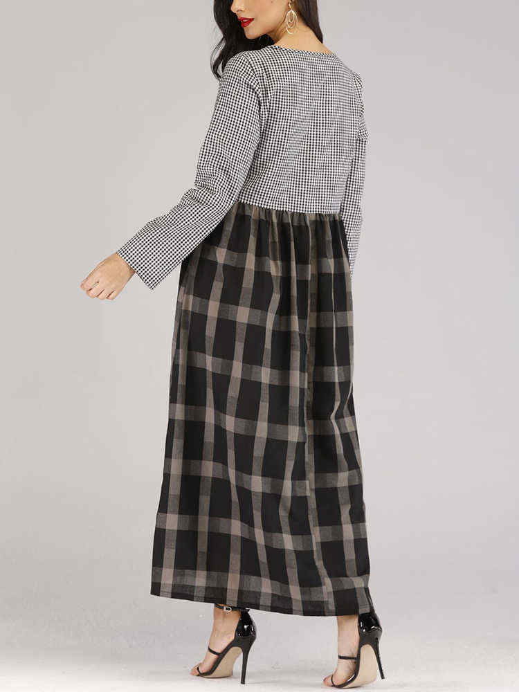 Women-Casual-Long-Sleeve-Plaid-Patchwork-Long-Dress-1426850