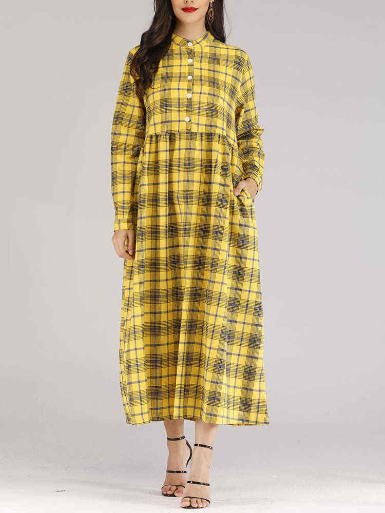 Women-Casual-Plaid-Crew-Neck-Long-Sleeve-Dress-1426425