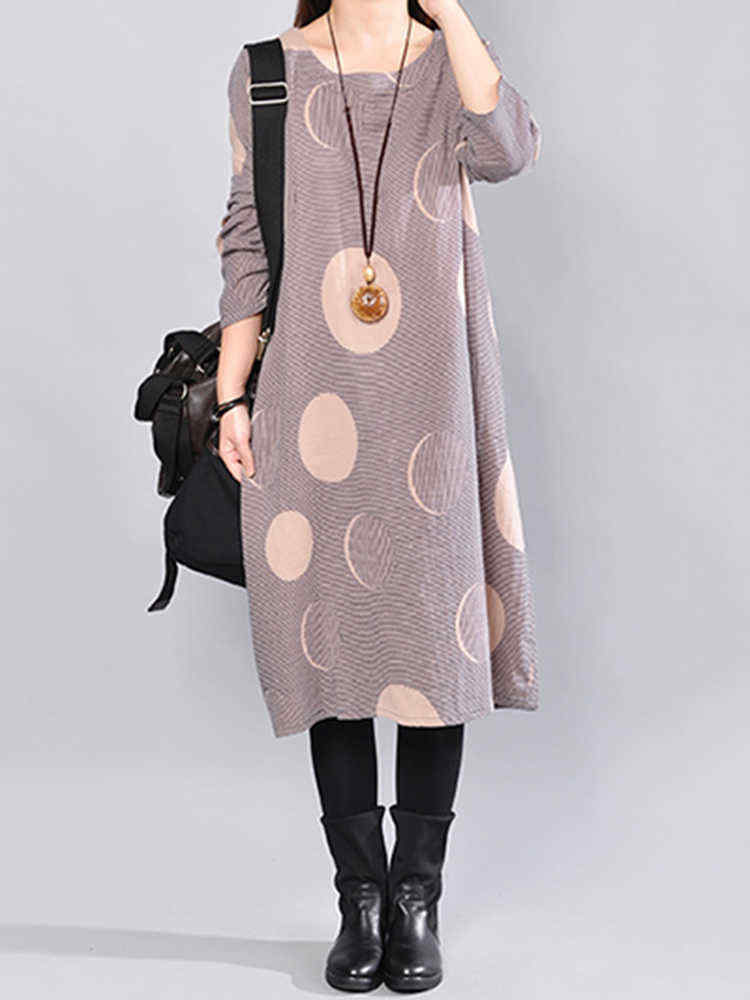 Women-Casual-Polka-Dot-Stripe-Crew-Neck-Long-Sleeve-Dress-1387814