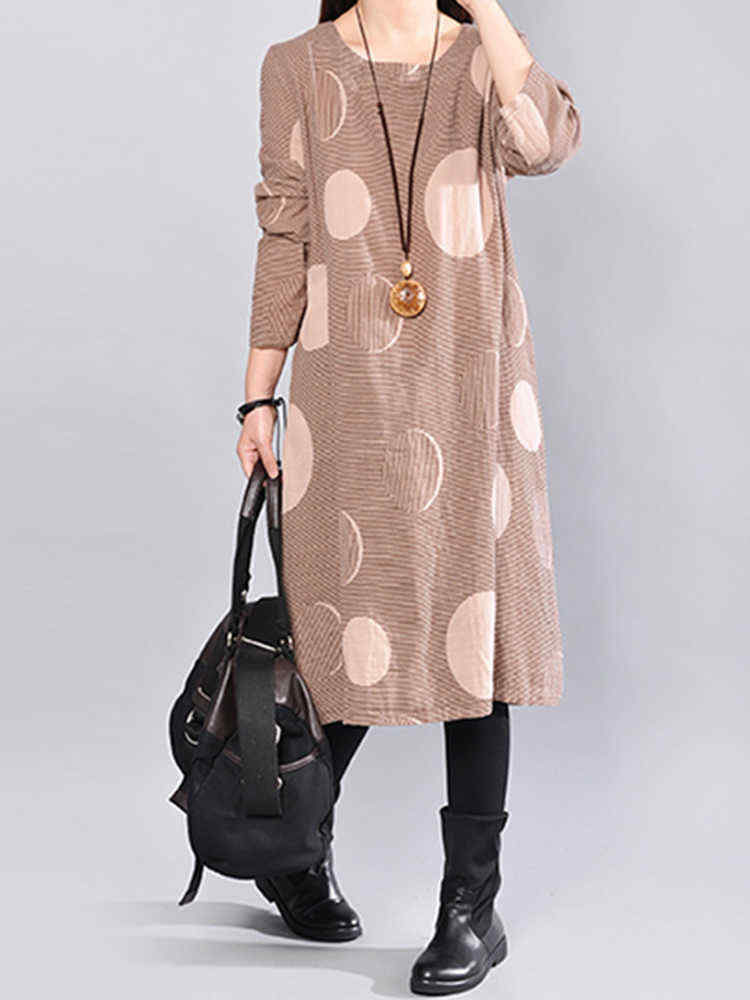 Women-Casual-Polka-Dot-Stripe-Crew-Neck-Long-Sleeve-Dress-1387814