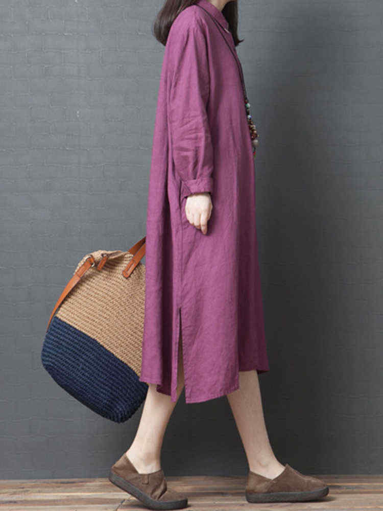 Women-Casual-Solid-Color-Long-Sleeve-Pockets-Shirt-Dress-1431628