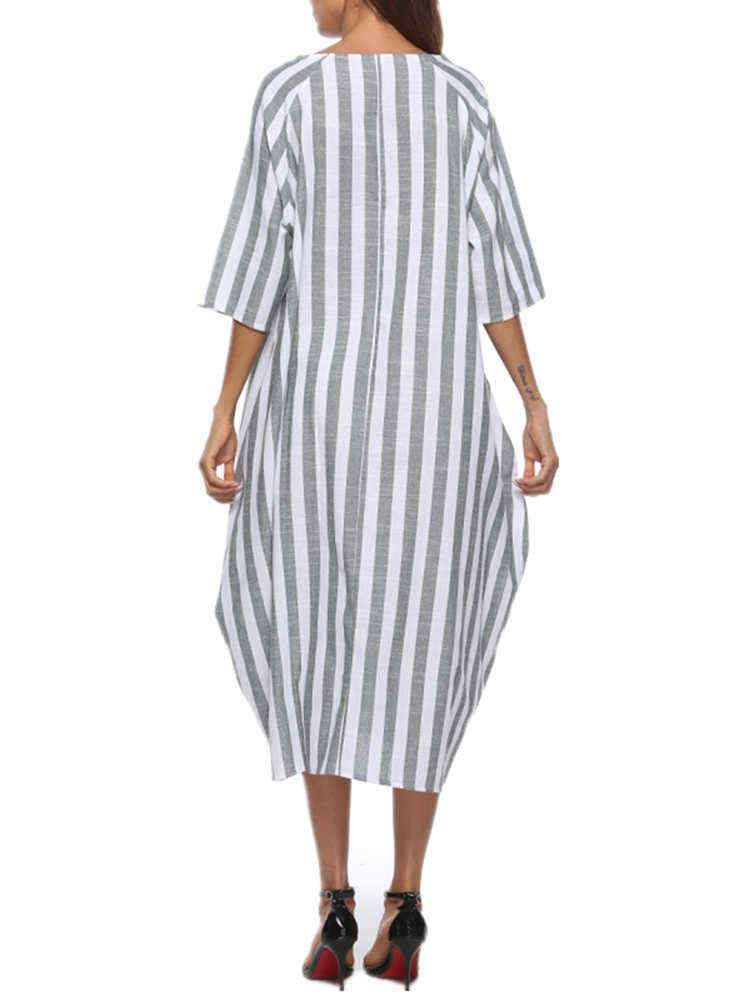 Women-Casual-Stripe-Half-Sleeve-Baggy-Dress-with-Pockets-1442790