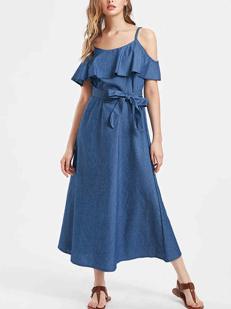 Women-Cotton-Ruffles-Sleeves-Open-Shoulder-Maxi-Dress-1285985