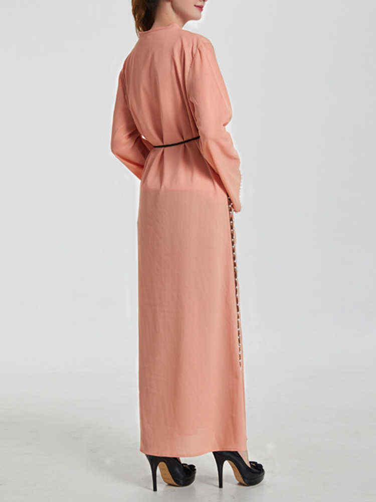 Women-Ethnic-Style-V-neck-Long-Sleeve-Bead-Kaftan-Dress-1443770