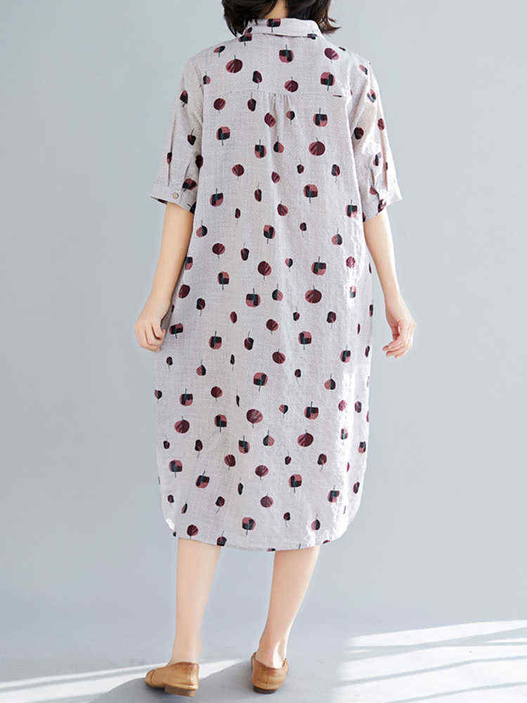 Women-Leaves-Print-Short-Sleeve-High-Low-Shirt-Dress-1431264