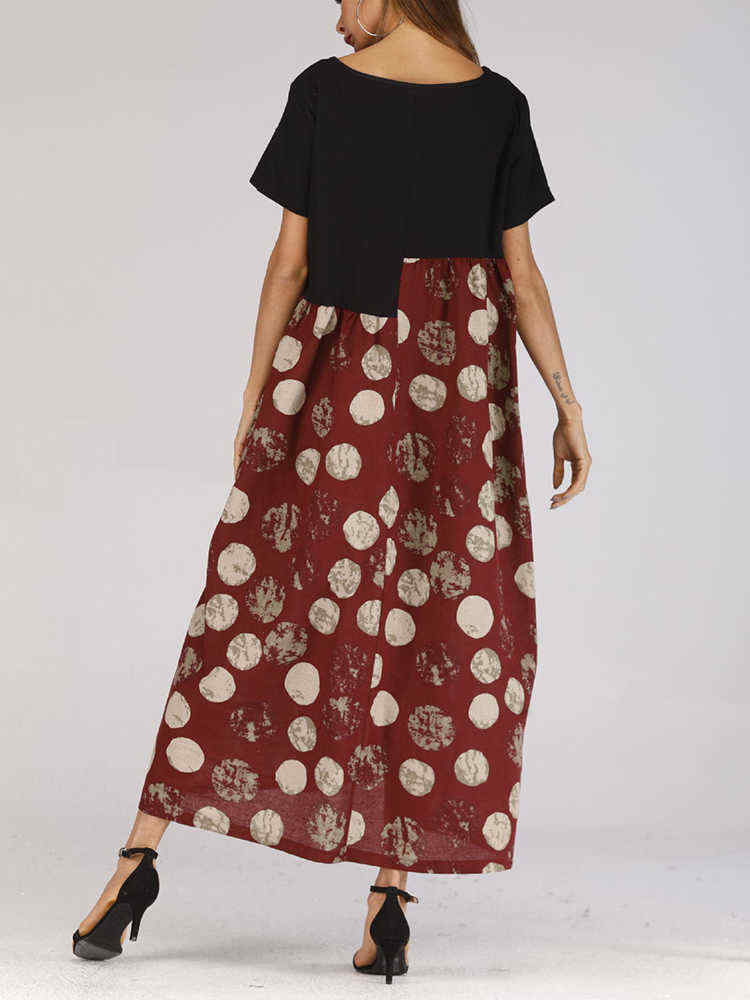 Women-Polka-Dot-Patchwork-Short-Sleeve-Maxi-Dress-1426197