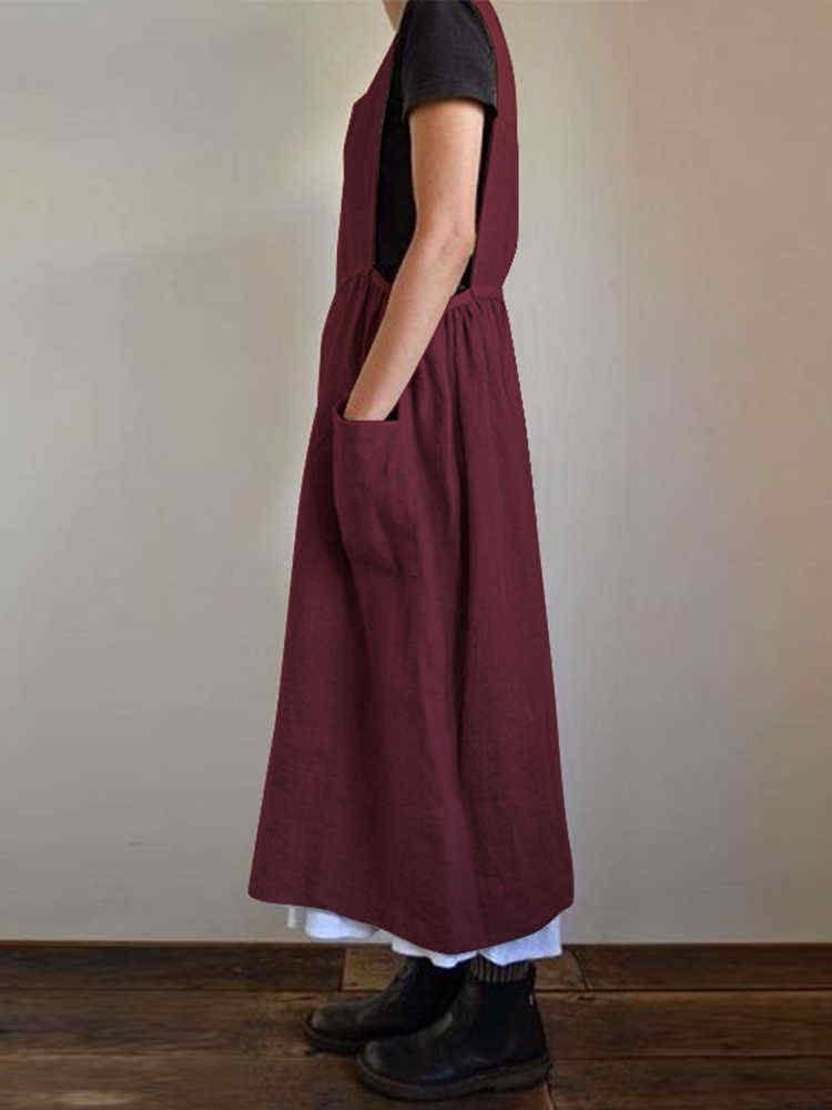 Women-Retro-Sleeveless-Solid-Color-Cotton-Dress-with-Pockets-1474955