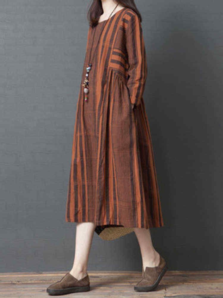 Women-Vintage-Cotton-Linen-Stripe-Long-Sleeve-Dress-1431240