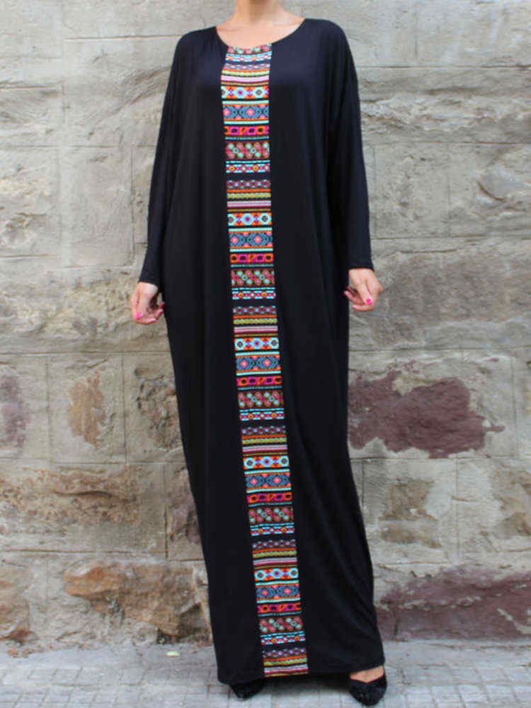 Women-Vintage-Crew-Neck-Batwing-Sleeve-Patchwork-Kaftan-Maxi-Dress-1388234