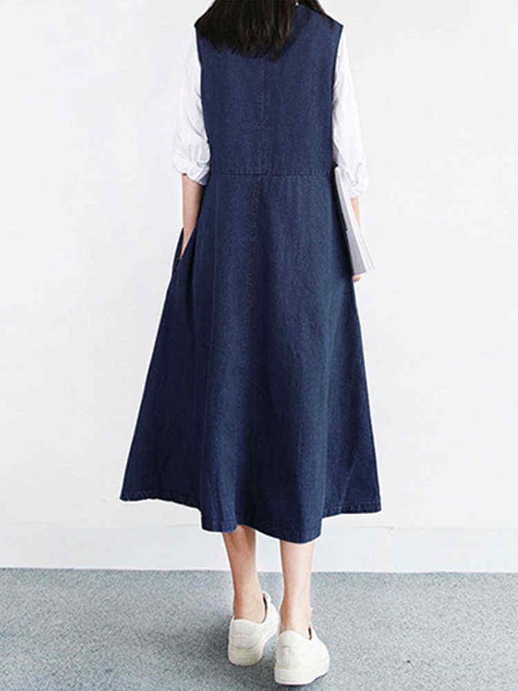 Women-Vintage-V-neck-Sleeveless-Pleated-Denim-Dress-1305849