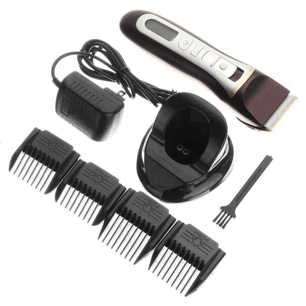 100V-240V-Electric-Hair-Clipper-Gold-Black-Charging-LCD-Display-Hair-Trimmer-With-Comb-1272013