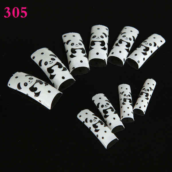 100pcs-Flower-Panda-Pattern-Half-False-DIY-Nail-Art-Tips-46189