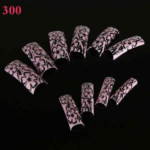 100pcs-Flower-Panda-Pattern-Half-False-DIY-Nail-Art-Tips-46189