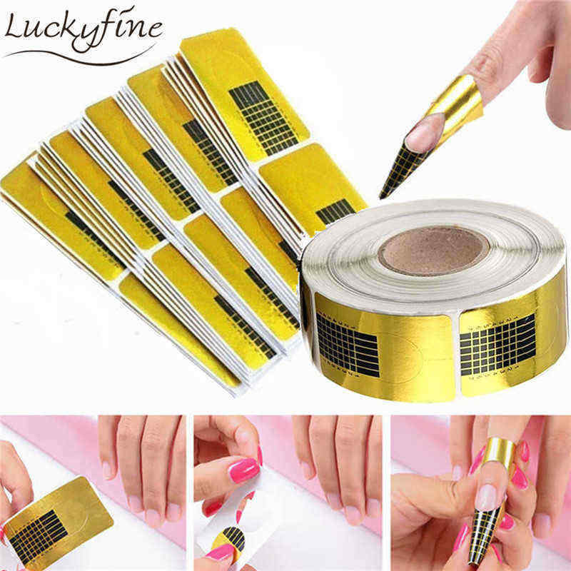 100pcslot-Pro-Nail-Art-Guide-Form-Golden-Acrylic-Tips-Extension-Sticker-1378598