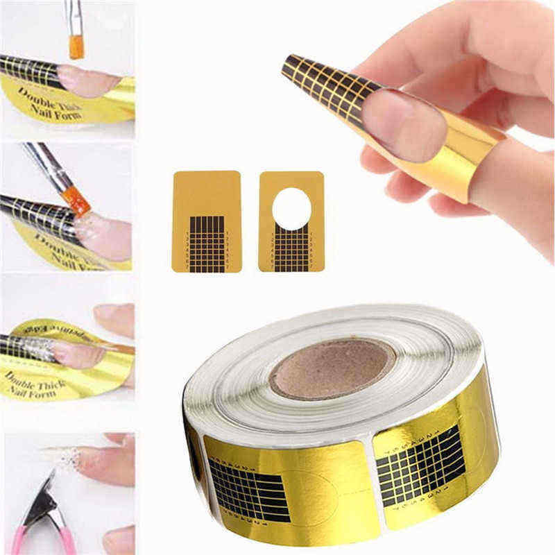 100pcslot-Pro-Nail-Art-Guide-Form-Golden-Acrylic-Tips-Extension-Sticker-1378598