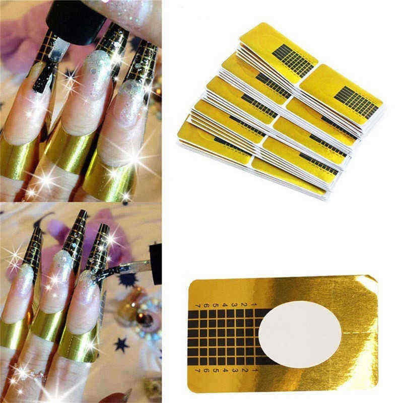 100pcslot-Pro-Nail-Art-Guide-Form-Golden-Acrylic-Tips-Extension-Sticker-1378598