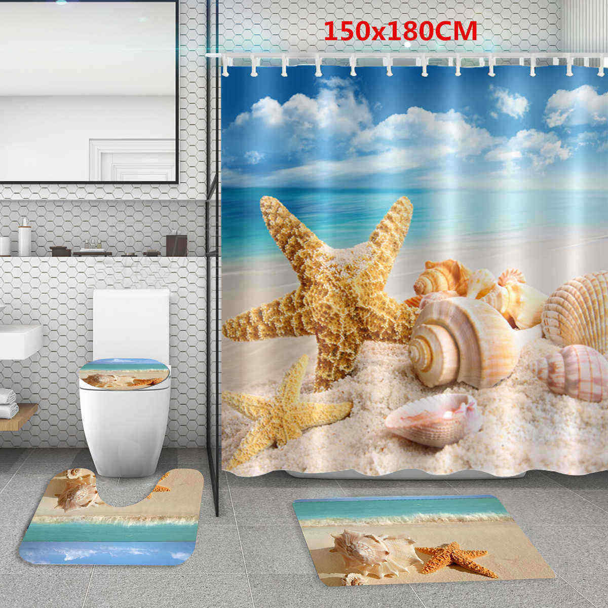 150cmx180cm-Digital-Printing-Beach-Starfish-Waterproof-Polyester-Shower-Curtain-1491231
