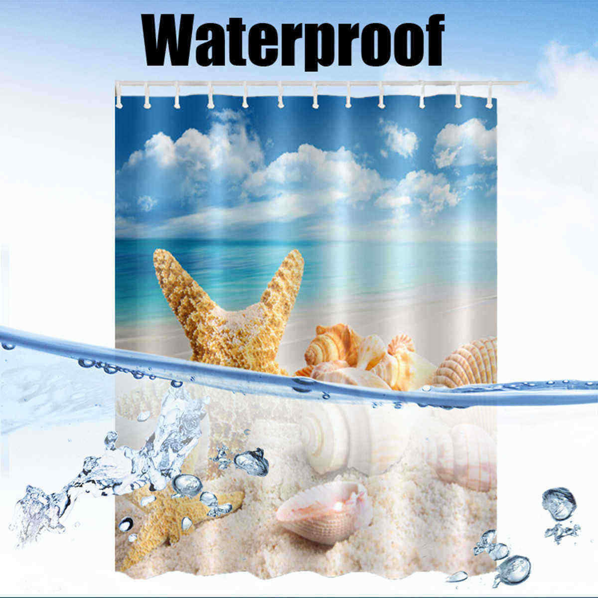 150cmx180cm-Digital-Printing-Beach-Starfish-Waterproof-Polyester-Shower-Curtain-1491231