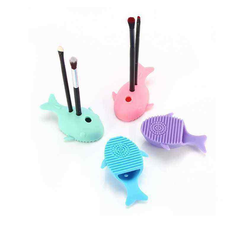 4-Colors-Cute-Malfunctional-Whale-Shaped-Silicone-Makeup-Brushes-Cleaning-Washing-Holder-Tools-1336070