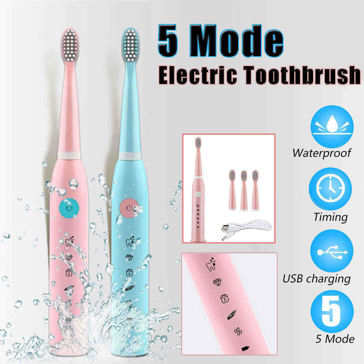 5-Mode-Electric-Toothbrush-USB-Charging-Rechargeable-Waterproof-Whitening-with-4-Brushes-1400447