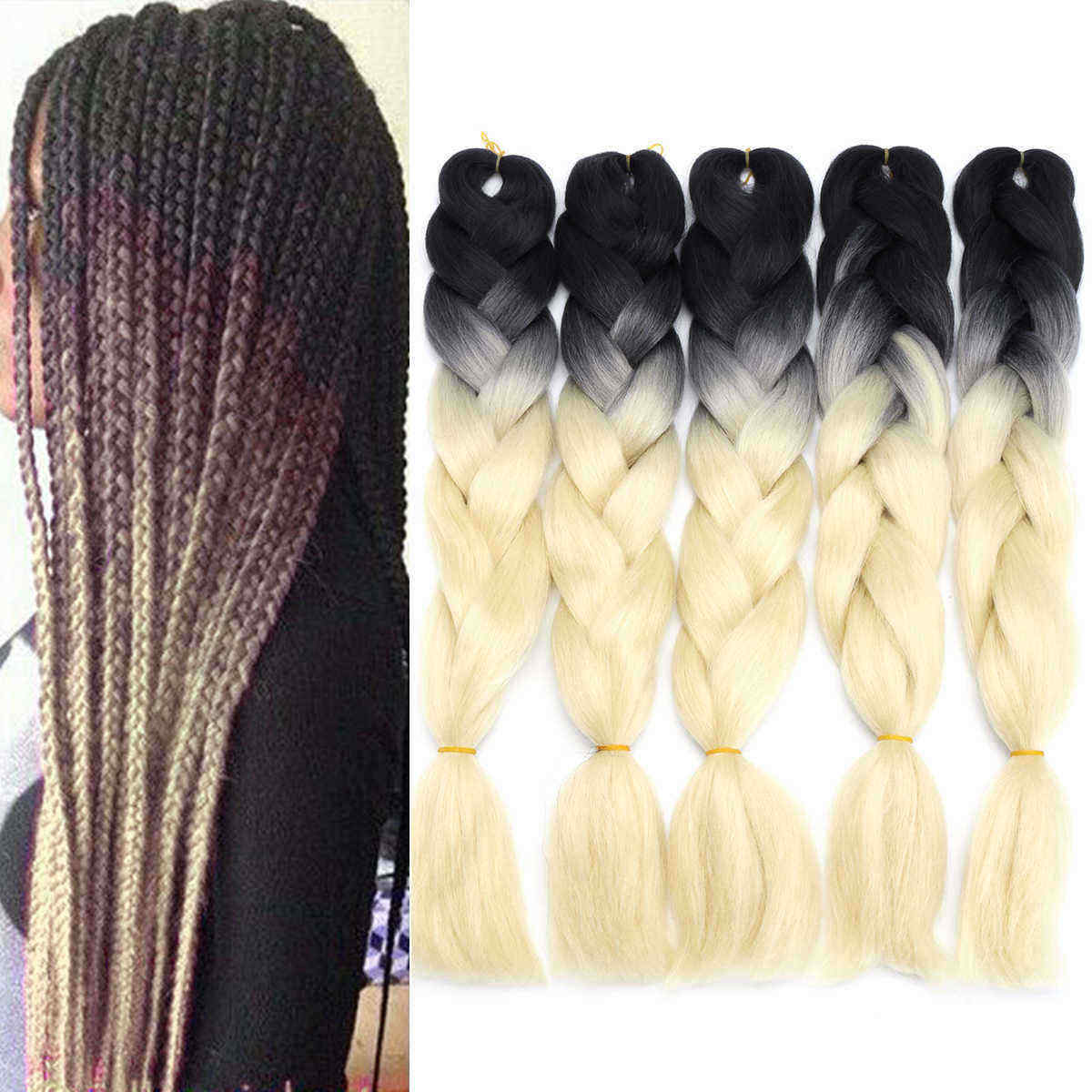 5Pcs-24quot-Ombre-Dip-Dye-Kanekalon-Jumbo-Braid-Pigtail-Hair-Extensions-Ponytails-Synthetic-Wigs-1152486