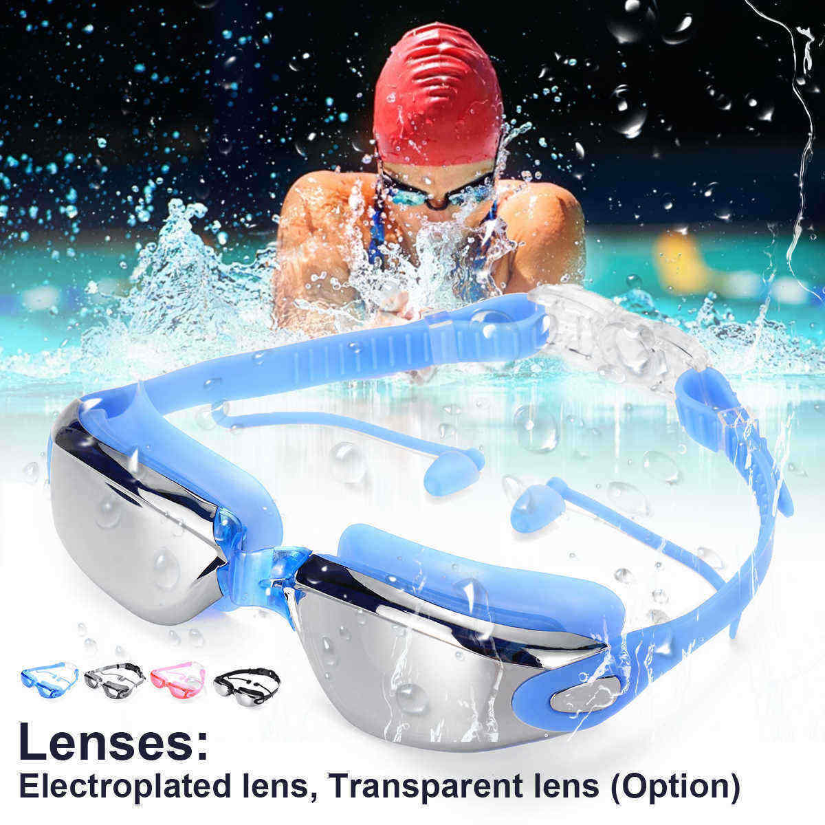 Anti-fog-Swimming-Goggles-Electroplated--Clear-Lens-Glasses-W-Earplugs-amp-Case-1543916