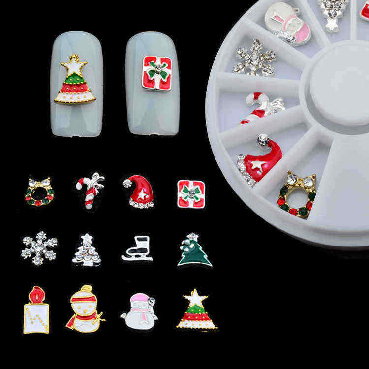 Christmas-Nail-Art-Decoration-Wheel-Snowman-Snowflake-Sled-Rhinestones-DIY-Design-1208939