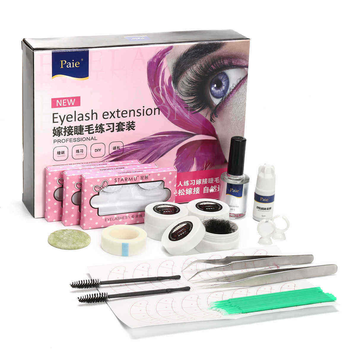 Eyelashes-Extension-Grafting-Kit-Glue-Holder-Tweezers-Mascara-Wands-Beauty-Salon-Training-Set-1294577