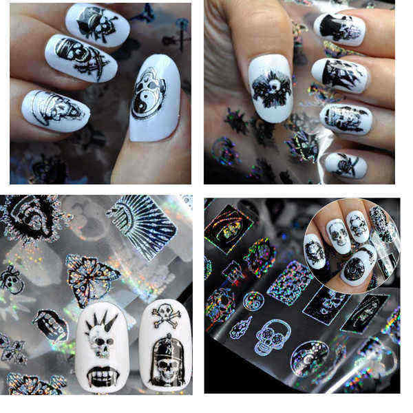 Halloween-Laser-Skull-Nail-Stickers-Decals-Gorgeous-Foils-Wraps-Manicure-Decoration-Zombie-Design-1194117