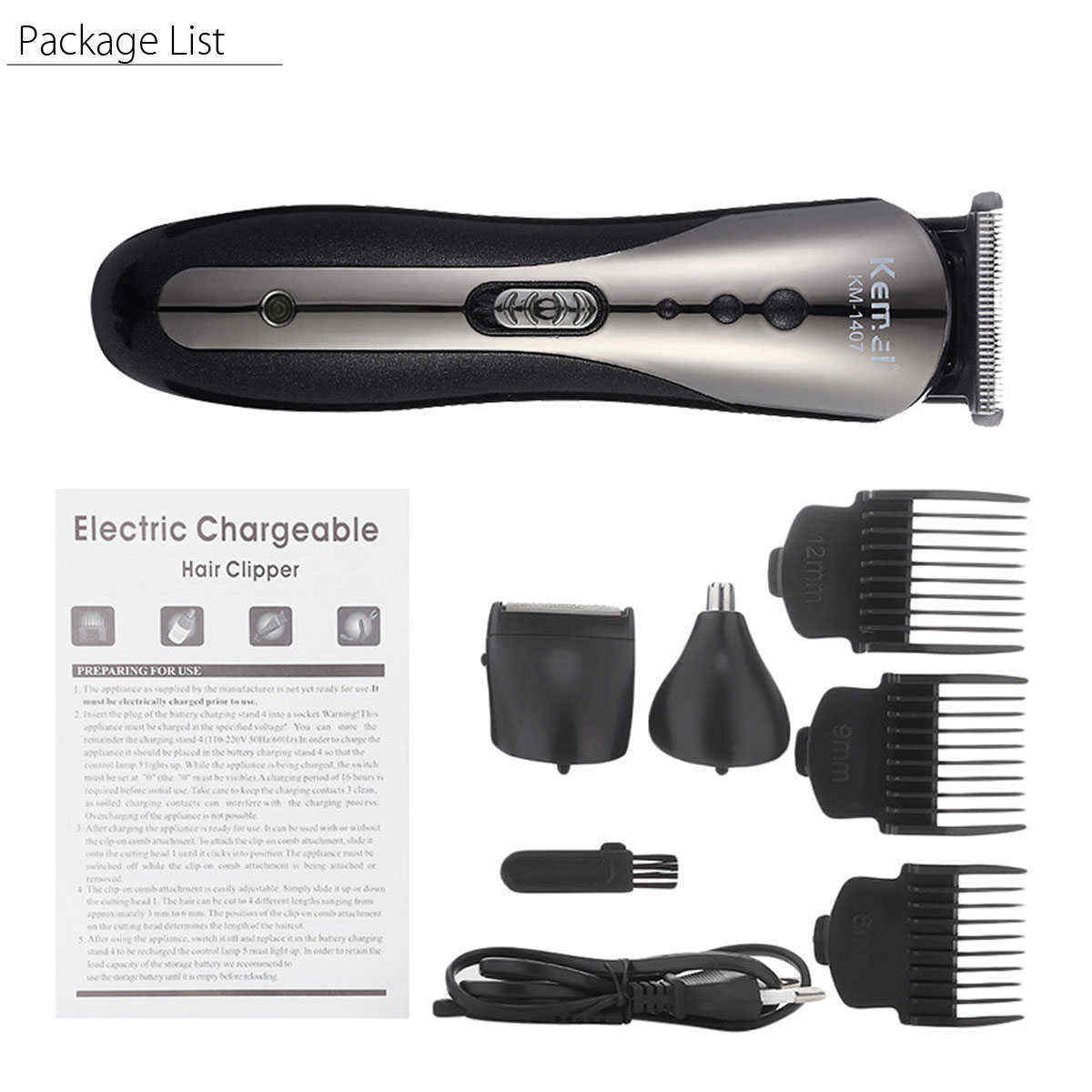 KEMEI-KM-1407-Electric-Cordless-Hair-Clipper-Nose-Trimmer-Beard-Body-Shaver-Grooming-Razor-Kit-for-S-1432057