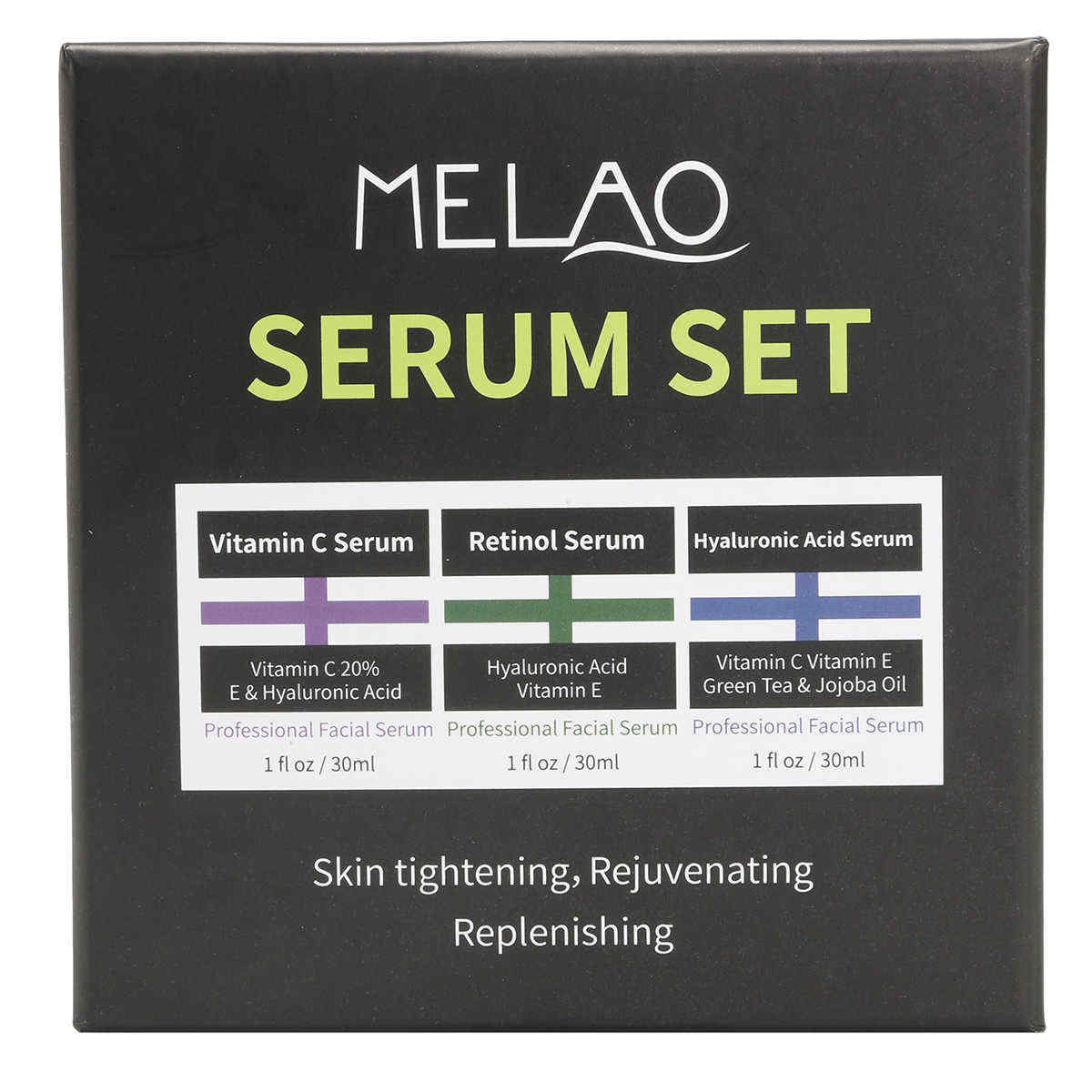 Melao-3pcs-Vitamin-C-Retinol-Hyaluronic-Acid-Serum-Kit-Green-Tea-Jojoba-Oil-Tighten-Rejuvenating-1261338