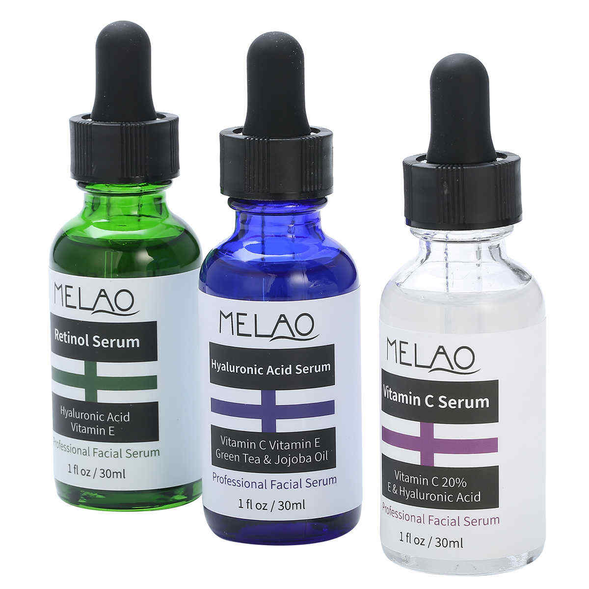 Melao-3pcs-Vitamin-C-Retinol-Hyaluronic-Acid-Serum-Kit-Green-Tea-Jojoba-Oil-Tighten-Rejuvenating-1261338