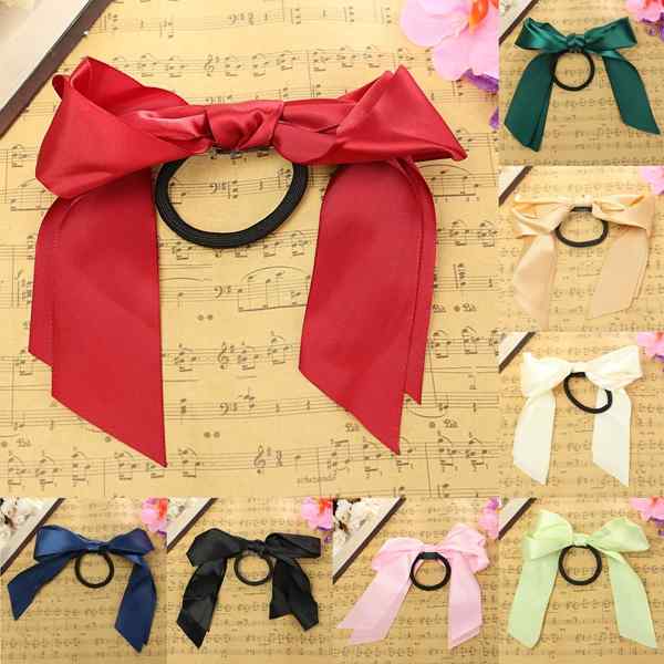 Multicolor-Scrunchie-Ponytail-Holder-Satin-Ribbon-Bow-Bowknot-Hair-Band-Rope-1075340
