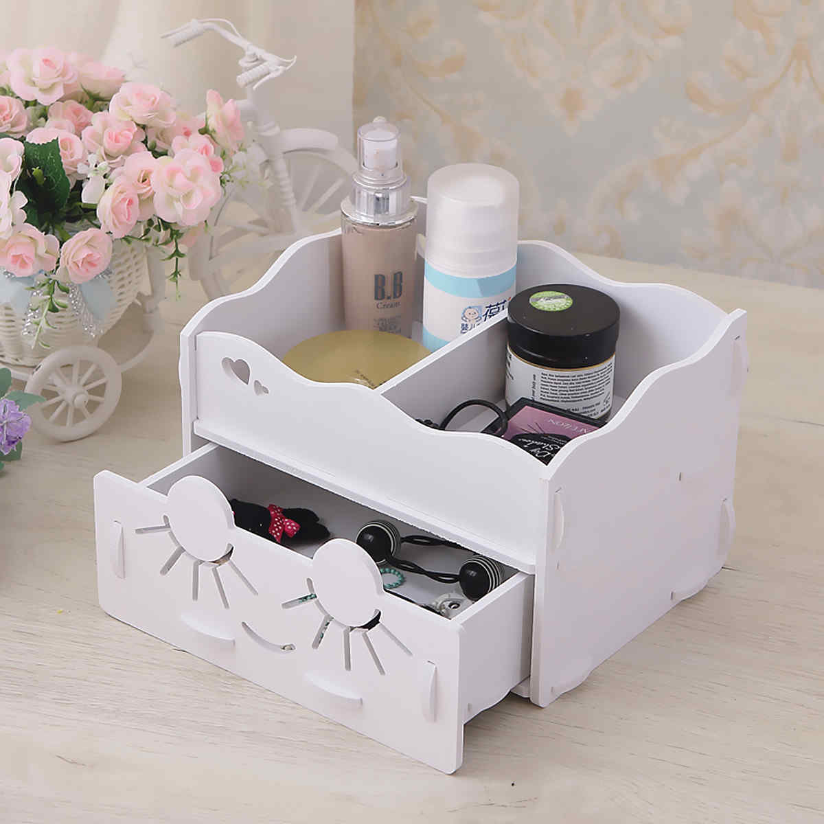 Smiling-Face-Cute-Wooden-White-Makeup-Organizer-Neat-Table-Collecting-Case-Cosmetics-Tools-1123232