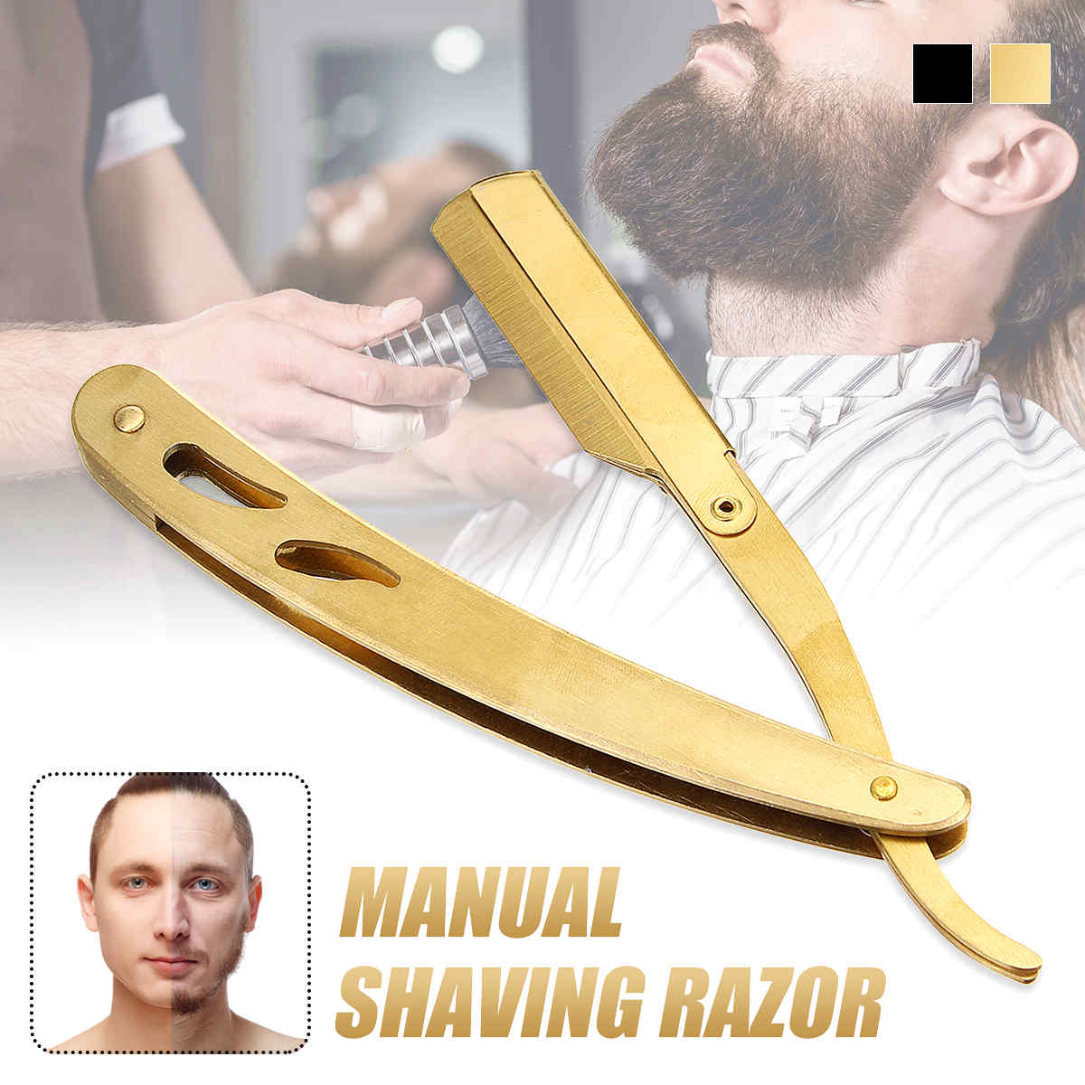 Stainless-Steel-Handle-Straight-Edge-Barber-Razor-Folding-Shaving-Knifeamp10-Blade-1568964