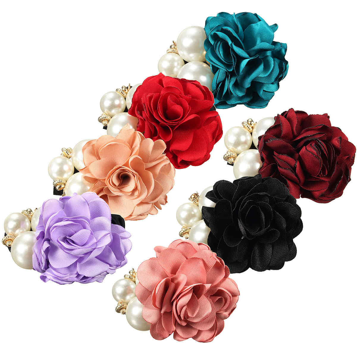 Women-Satin-Ribbon-Rose-Flower-Pearls-Hair-Band-Ponytail-Holder-Elastic-Hair-Band-1040451