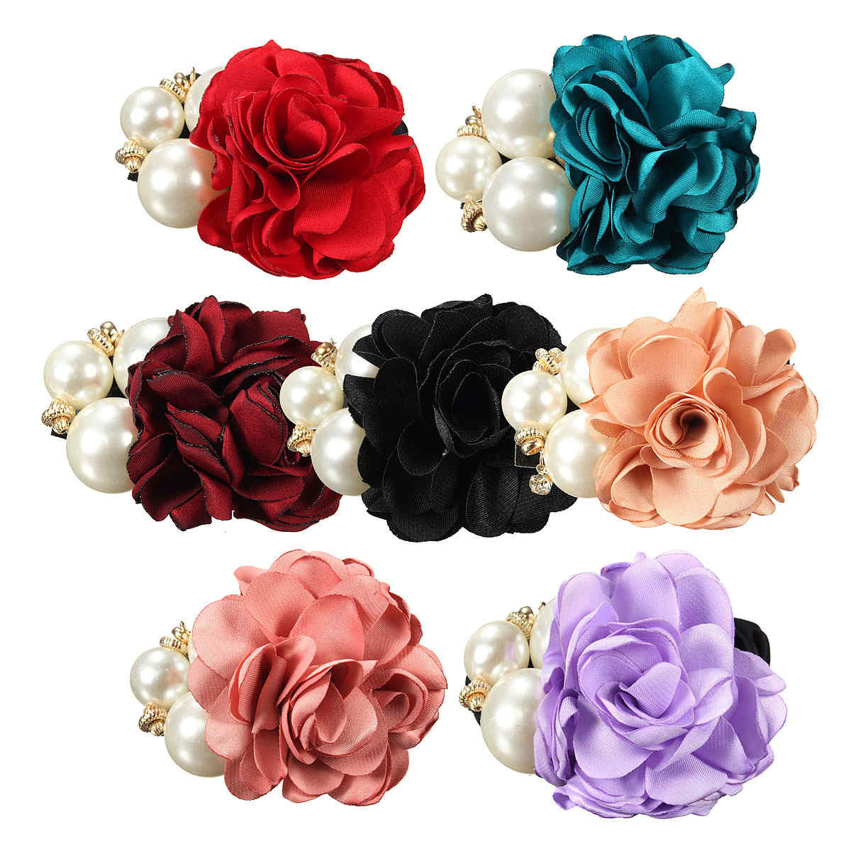 Women-Satin-Ribbon-Rose-Flower-Pearls-Hair-Band-Ponytail-Holder-Elastic-Hair-Band-1040451