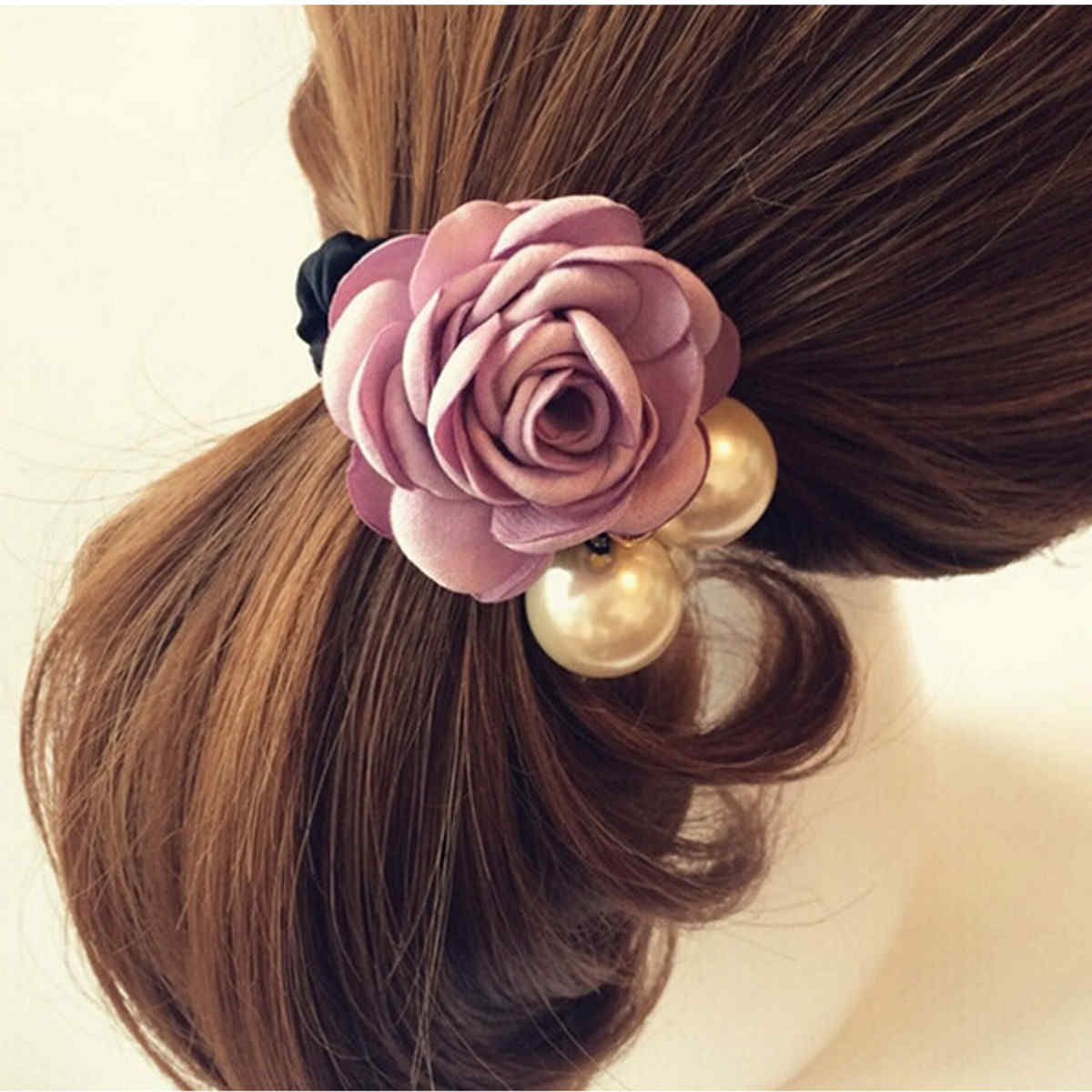 Women-Satin-Ribbon-Rose-Flower-Pearls-Hair-Band-Ponytail-Holder-Elastic-Hair-Band-1040451