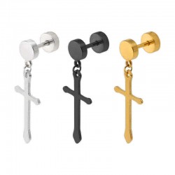 1 Piece Titanium Steel Earring Cross Pendant Black Silver Gold 316L Stainless Steel Unisex Ear Stud