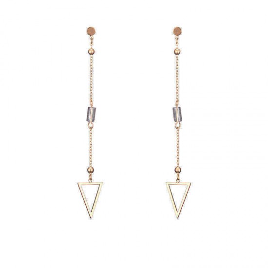 18K Gold Plated Elegant Rhinestone Hollow Triangle Pendant Piercing Earrings Best Gift for Women