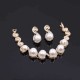 18K Gold Plated Necklace Pearl Earrings Ring Rhinestone Wedding Party Jewelry Set for Women