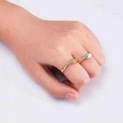 2pcs Gold Plated Finger Ring Inlay Zircon Crown Six-prong Ring Set Women Fine Jewelry