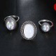 3Pcs/set Statement Silver Color Ring Set Big Gem Stone Women's Oval Boho Knuckle