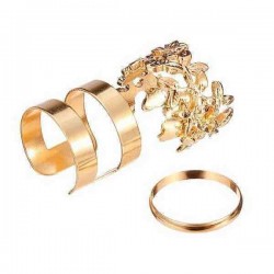 3pcs Hollow Out Leaves Band Midi Knuckle Finger Rings Set Gold Plated